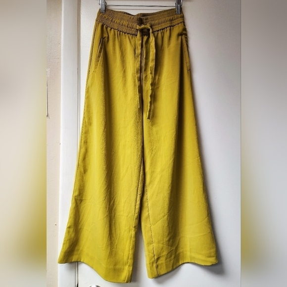 Zara Cropped Loose-fitting Trousers With Tie Elastic Waist In Mustard Size S - Picture 9 of 16